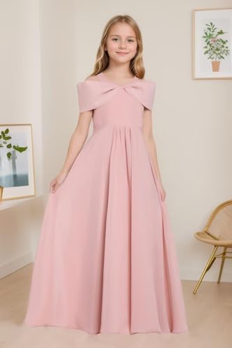 TIANMEI Cold Shoulder Junior Bridesmaid Dresses with Bow Chiffon Flower Girl Dresses for Wedding4