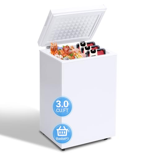 Image of Erivess 3.5 Cu.Ft Chest Freezer - Compact Deep Freezer with Removable Basket, Energy Efficient & Quiet Top Door Design, Mini Freezer Adjustable 7 Thermostat for Home, Apartment, Garage, Dorm (White)