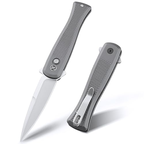 Image of NedFoss MERMAID II Pocket Knife, 3.18 inch 14C28N Steel Small EDC Button Lock Knife with Aluminum Handle and Deep Pocket Clip, Perfect Folding Knife for Men Women (Gray)