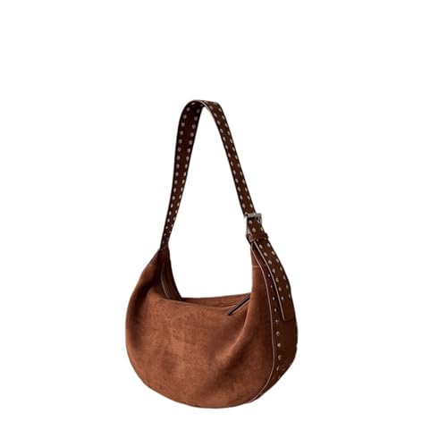 NDSJAIE Bolso de hombro con remaches Bolso de hombro con tachuelas lujo for mujer, bolsas nube remaches huecos, bolso mano gamuza sintética, bolsos cruzados Ideal para ir al trabajo(Dark brown)