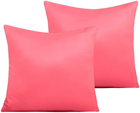 NTBAY Zippered Satin Square Throw Pillow Covers, 2 Pack Luxury Hidden Zipper Decorative Euro Pillowcases, 18x18 Inches, Coral Pink
