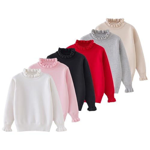 Toddler Ruffle Mock Neck Knitted Pullover Sweaters Kids Fall Winter Long Sleeve Solid Color Warm Sweatshirts4