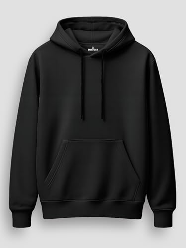 Image of Men's Solid Hoodie | 100% Cotton Fleece Warm Sweatshirt with Kangaroo Pocket & Adjustable Hood | Regular Fit Winter Wear for Men