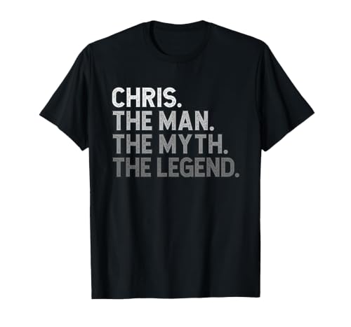 First Name Chris The Man Myth Legend Personalized Funny T-Shirt, Men, Black, Small