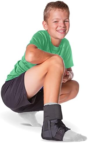 BraceAbility Lace Up Kids Ankle Brace - Pediatric Figure 8 Sprained Foot Support Wrap for Active Youth, Children in Sports, Basketball Protection, Gymnastics, Soccer, and Volleyball (Small)