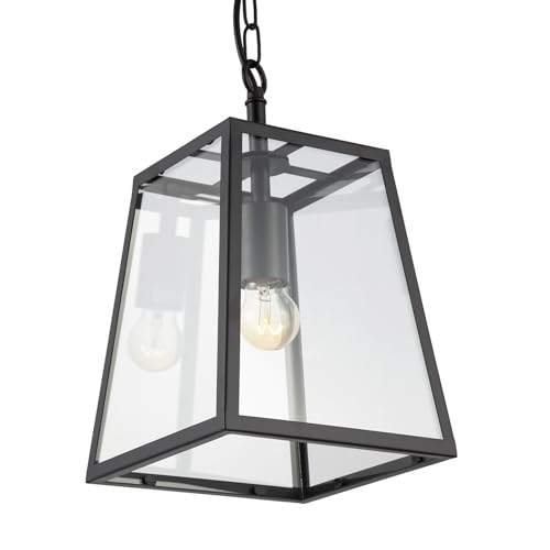 Happy Homewares Classic Lantern Pendant Ceiling Light in Matte Black with Clear Glass Sides | 138cm Maximum Height x 22cm Width | 1 x 11w LED - Image 3
