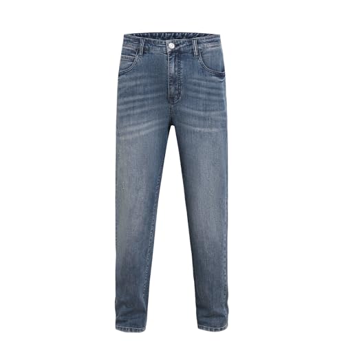 Men's Regular Fit Comfortable Haze Blue Retro Cat Whisker Elastic Casual Straight Leg Jeans Easy Classic