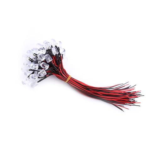 50pcs 3/5/10mm LED, 50pcs Pre Wired DC 9 12V 3 5 10mm Water Clear Lights Emitting Diodes DC9 Lamps White Red Blue Green Light Round Small DIY for Science Project Experiment (10mm)