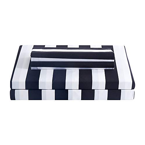 Image of Best Season Stripe Sheet Set-4 Piece Super Soft Microfiber Bedding-Deep Pocket, Stain, Fade & Wrinkle Resistant(Full Size,Black&White)