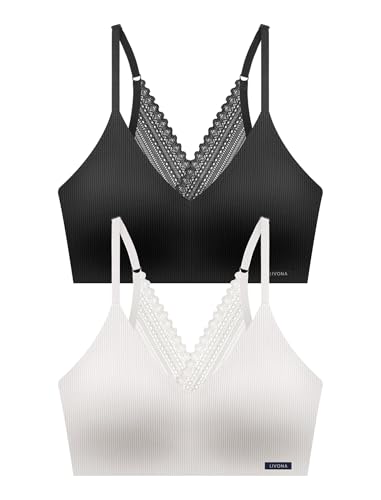 Image of Livona Lace Bralette for Women - Comfort Sports Bra Wireless Padded Bralette with Support Workout Tops Cami Crop S-XXL