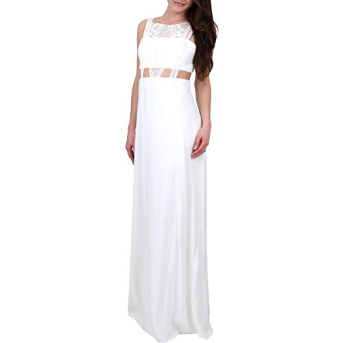 Aidan by Aidan Mattox Women's Crepe and lace Gown with Trim Detail and Cut Outs, Ivory, 8