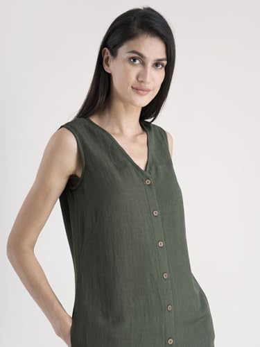 Image of FableStreet Women Casual Midi Cotton Button Down A-Line Dress | Button Down Flowly Dress Perfect for Outings