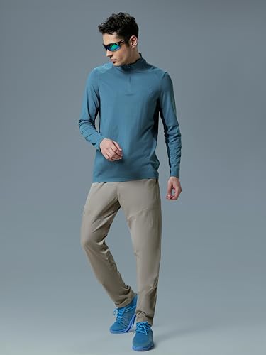 Image of TECHNOSPORT Men Polyester Slim Fit Colorblock Zipper Neck Full Sleeve Cotflex Polo T-Shirt With Quick Dry, Spf50+ For Gym, Sports And Regular Use