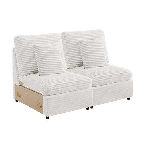 Image of RARZOE Modular Sectional Couch Armless Seats Module, Modular Sofa 2 Armless Chairs Middle Module Seats for Living Room Modular Sectional Sofa Couch, White