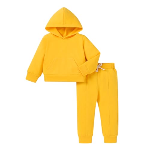 SEVEN YOUNG Baby Clothes for Girls Boy Solid Color Hoodie and Sweatpants Fall Winter Outfit Toddler Sweatsuit (Yellow, 5 6 T)
