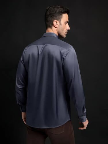 Image of IndoPrimo Men's Stylish Solid Satin Casual Shirt for Men Full Sleeve