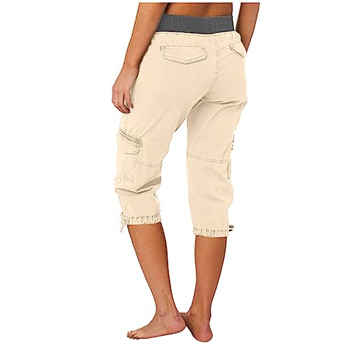 LCMTWX Linen Capris for Women Summer Outdoor Casual Sports Cropped Pants Overalls Thin Loose Cargo Shorts Wide Leg Trousers3