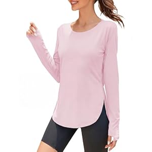 Rapbin Women’s Long Sleeve Gym Tops Workout Running Sports Shirts Ladies Lightweight Breathable Sun Protection Shirt UPF 50+ Quick Dry T-Shirt with Thumb Holes