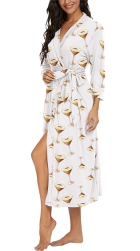 Image of VINTATRE Robes for Women Long Knit Bathrobe XS-4XL | 3 /4 Sleeve Bathrobes with Pockets, Stretchy and Lightweight Fabric, Inner Tie and Fixed Outer Matching Belt, Mid Calf Length