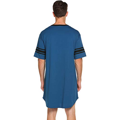 HEZIOWYUN Men's Nightwear, Cotton Nightshirt Comfy Big&Tall V Neck Short Sleeve Soft Loose Sleep Shirt3