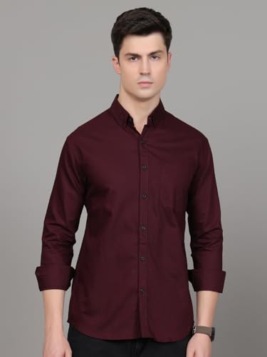 Image of Majestic Man Classic Slim Fit Solid Cotton Casual Shirt with Button-Down Collar