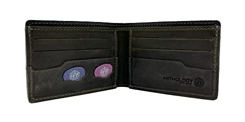 Minimalist Bi-fold Leather Wallet - with Guitar Pick Holder Full Grain Leather (Aged Steel)