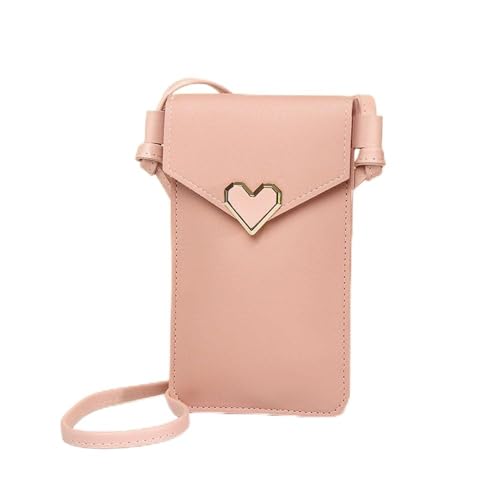 Bolsa tiracolo tocável para telefone adorável bolsa com encaixe e alça para celular carteira feminina, Rosa claro