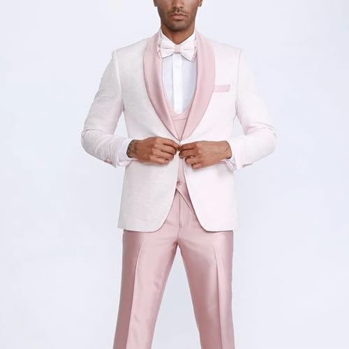 Jacquard Blazer with Satin Vest and Pants Men Suits Slim Fit 3 Piece for Wedding Groom Formal Dress3