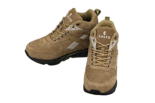 CALTO Men's Invisible Height Increasing Elevator Trainer Shoes - Olive Green Lace-up Fashion High-Top Hiker Sneakers - 4.0 Inches Taller - S33596 - Size 9 D(M) US4