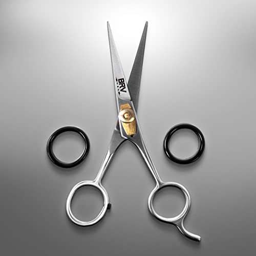 Brv Men German Steel Beard Mustache Scissors - 5" - Hammer Forged 100% Stainless Steel - Razor Sharp Facial Hair Trimming Shears - Silver #TOP5