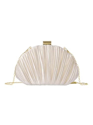 QWINEE Women's Shell Shaped Clutch Purse Ruched Mini Crossbody Bag Elegant Evening Handbag with Chain Strap Apricot One Size