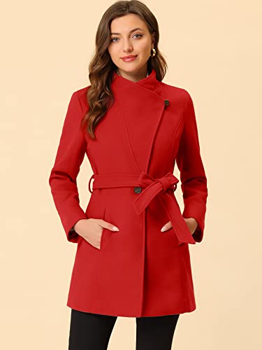 Image of Allegra K Women's Winter Elegant Stand Collar Overcoat Long Belted Pea Coat