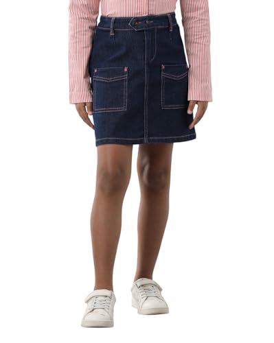 Image of Under Fourteen Girls Denim Hot Skirt | Skirt for Girls | Woven | 12-13 Yrs(Navy)