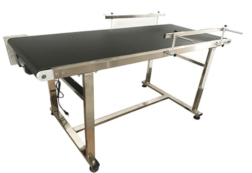 WYDDDARY PVC Flat Belt Conveyor Stainless Steel Conveyor Machine 59x19.6inch Industrial Transport Conveyor 110V 250W Adjustable Speed Double Guardrail Electric Conveyor Black
