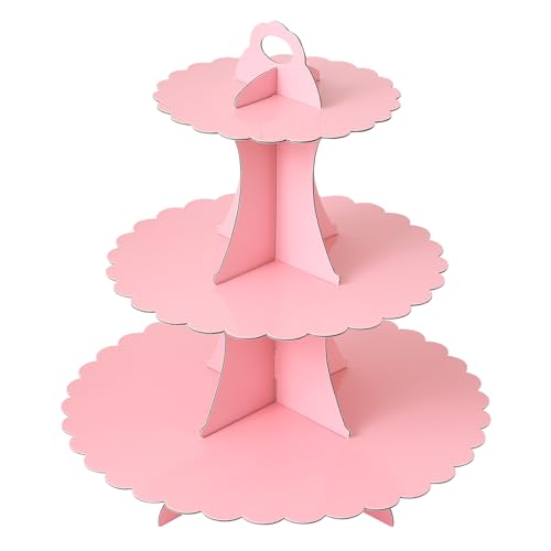 Soleebee 3-Tier Cupcake Stand, Cardboard Cupcake Tower, Dessert Cup Cake Stand Tower for Birthday Wedding Party Decoration, Cupcake Tier Stand 1 Set (Pink)