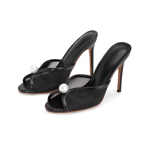 Image of Mesh Mule Heels for Women with 4 Inch Stiletto Heel