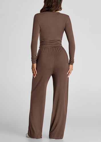 PRETTYGARDEN Women's 2 Piece Outfits Fall Tracksuits Long Sleeve Crop Tops Wide Leg Pants Spring Matching Lounge Travel Sets2
