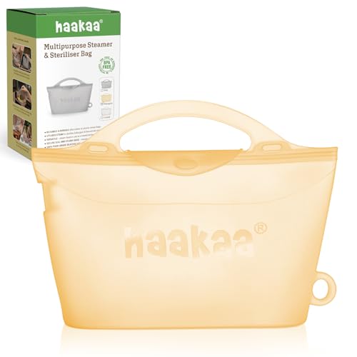 Image of Haakaa Silicone Microwave Steamer & Steriliser Bag, 70oz/2000ml Large Capacity Reusable Steaming Bags for Baby Bottles,Breast Pump,Accessories,Pacifiers,Teethers, Great for Home&On The Go,Pinapple/1PC