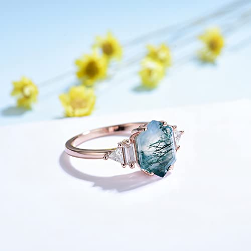 Natural Moss Agate Gemstone Rings for Women Solid 925 Sterling Silver Ring for Women Trendy Hexagon Engagement Wedding4