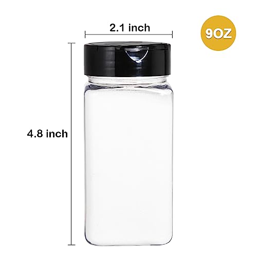 Bekith 16 Pack 9 oz Plastic Spice Jars with Black Cap, Plastic Spice Bottles Empty Seasoning Containers for Storing Spice, Herbs and Powders