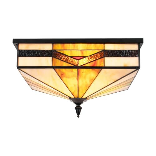 kangten Tiffany Flush Mount Ceiling Light, 16inch Square LED Chandelier