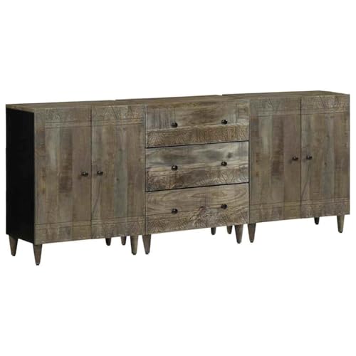 Genérico Aparadores 3 uds de Madera Maciza de Mango Gris Claro, Taquillas y armarios de Almacenamiento Negro,3310017