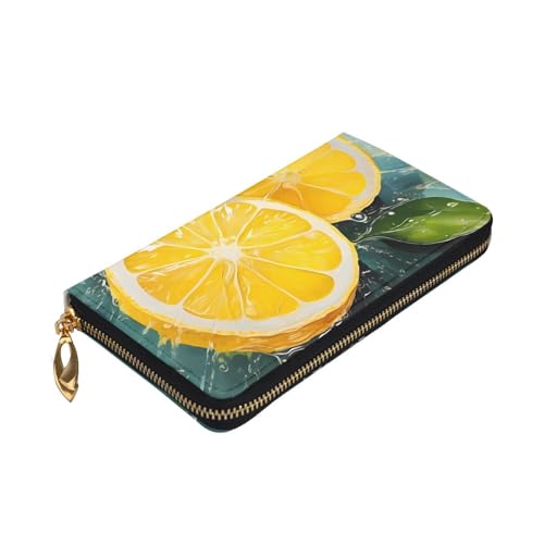Yellow Lemon Long Leather Wallet,Large Capacity Soft Pu Leather Purse For Women With Multiple Card Slots Phone Pocket And Zipper Coin Purse Stylish Phone Card Holder Clutch3