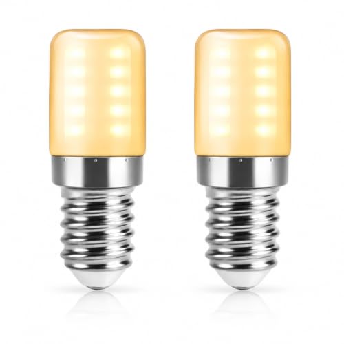 HARRFUNN E14 2W LED Fridge Light Bulb Warm White 2700K SES Mini 100 Lumen for Refrigerator Sewing Machine 20W Equivalent Dimmable Pack of 2 (Warm White 2700K)