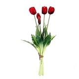 5 Pcs Artificial Tulip Flowers PVC Real Touch Tulips Artificial Flower Plastic Bouquet Table...