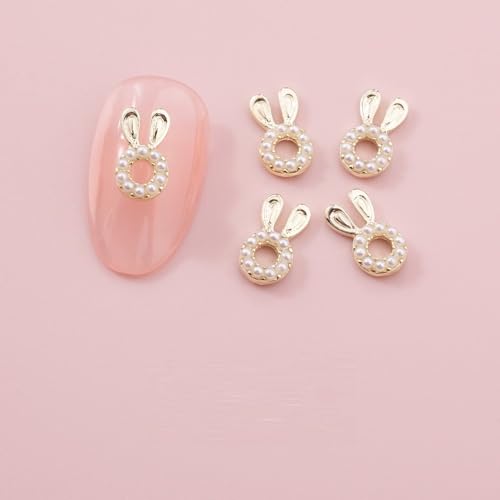 qbodp 20 Pcs Metal Nail Decoration Fashion Nail Decoration Pearl Rabbit Decoration for Nail, Nail Supplies Nail Art Decoration Accessories,Gold