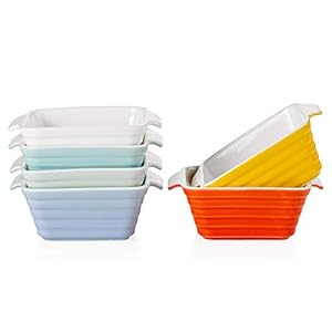 LOVECASA Porseleinen witte gerechten, 170ml vierkante plaat serveren gerechten van 6 kleine tapas/lasagne/bakgerechten met dubbele handgreep set van 6, kleurrijk (112 x 10 x 4,5cm)
