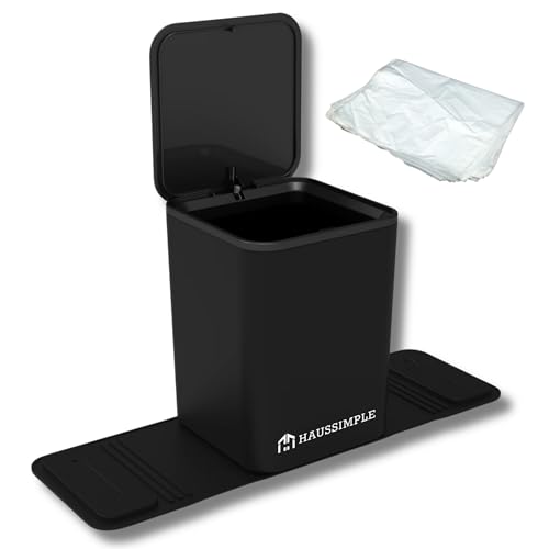 Image of Car Trash Can with Stability Wings - Leakproof Portable Garbage Bin for Fabric & Rubber Mats - Compact Durable Plastic Auto Organizer for Cars, SUVs, Trucks (Black with Lid, Medium)