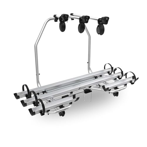 BERGER Fahrradträger Deichsel Wohnwagen | Premium 3XL Deichsel Fahrradträger für 3 Fahrräder bis 60kg Tragkraft | komplett abklappbar für einfachen Zugang zu Wohnwagenöffnungen | inkl. Rahmenhalter