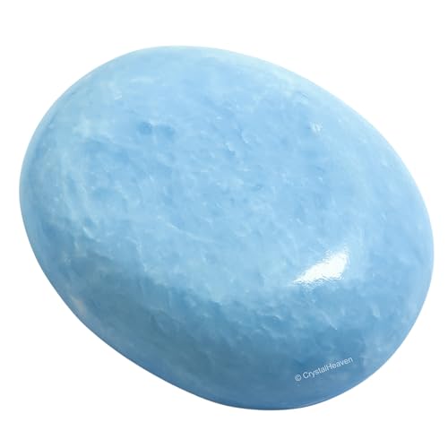 Image of Crystal Heaven Certified Blue Calcite Crystal Palm Pebbles Stones For Anxiety Stress Relief Massage - Aaa Grade Original Healing Gemstone Agate Palm Stone For Yoga Meditation Spiritual Reiki Feng Shui